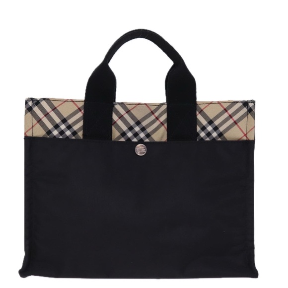BURBERRY Nova Check Blue Label Hand Bag Nylon Beige Black Auth mr258 - Picture 2 of 16